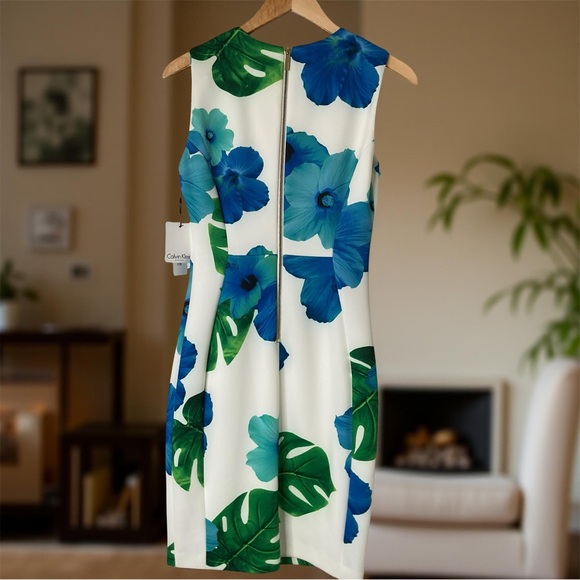 Calvin Klein Floral Sleeveless Dress - Blue & Green tropical floral SZ 6 brunch - Picture 6 of 6